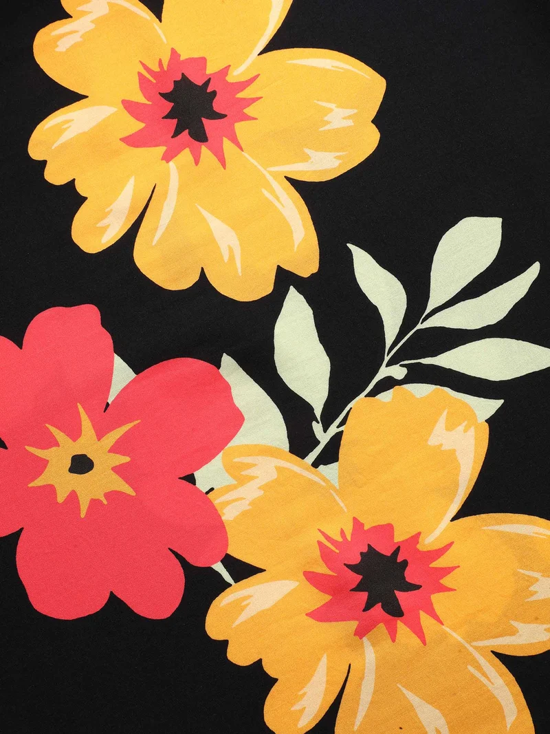 Rayon Sunkissed Florals Belted Pockets Midi Dress