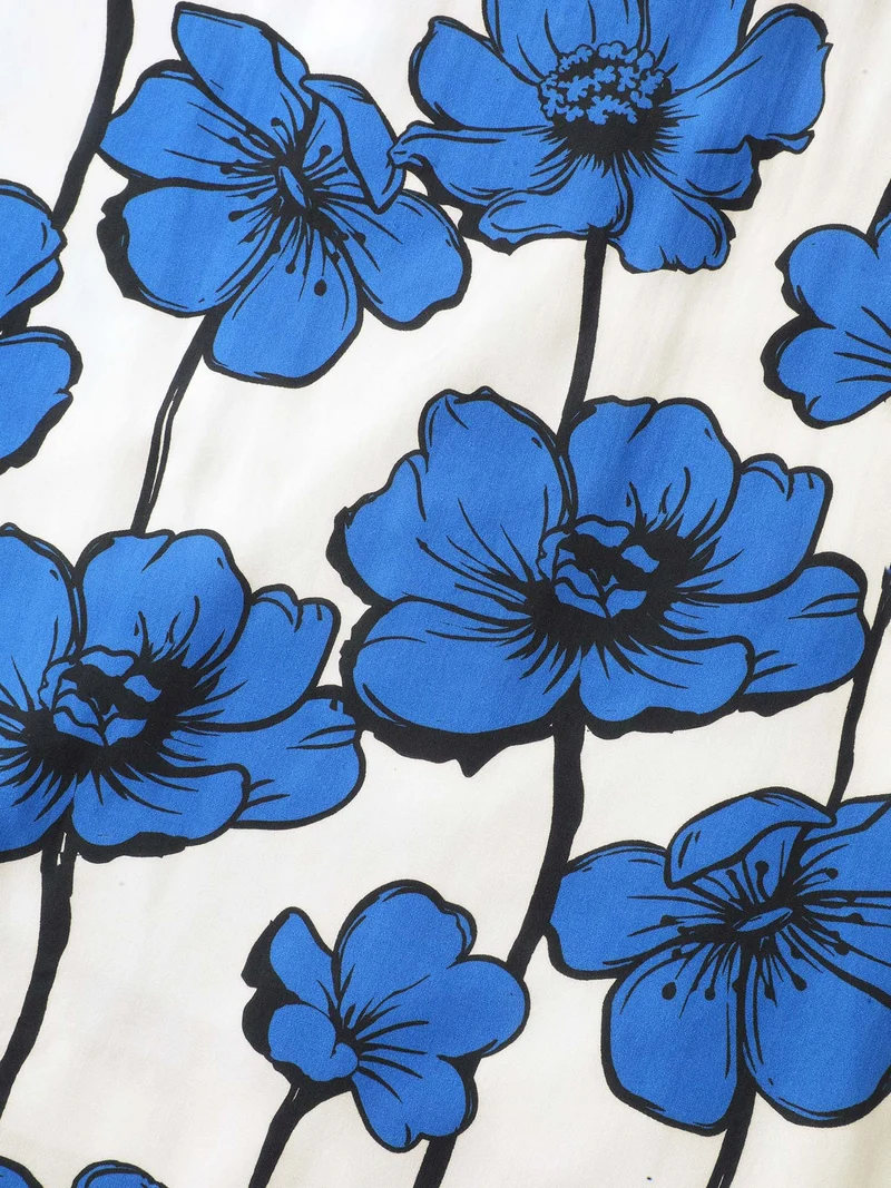 Large Floral Print Notched Collar Midi Dress