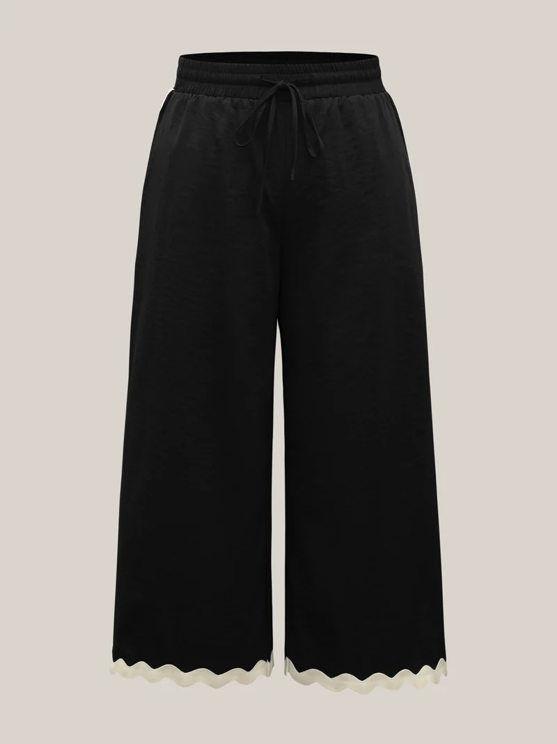 Color Contrast Detail Wide-Leg Pants