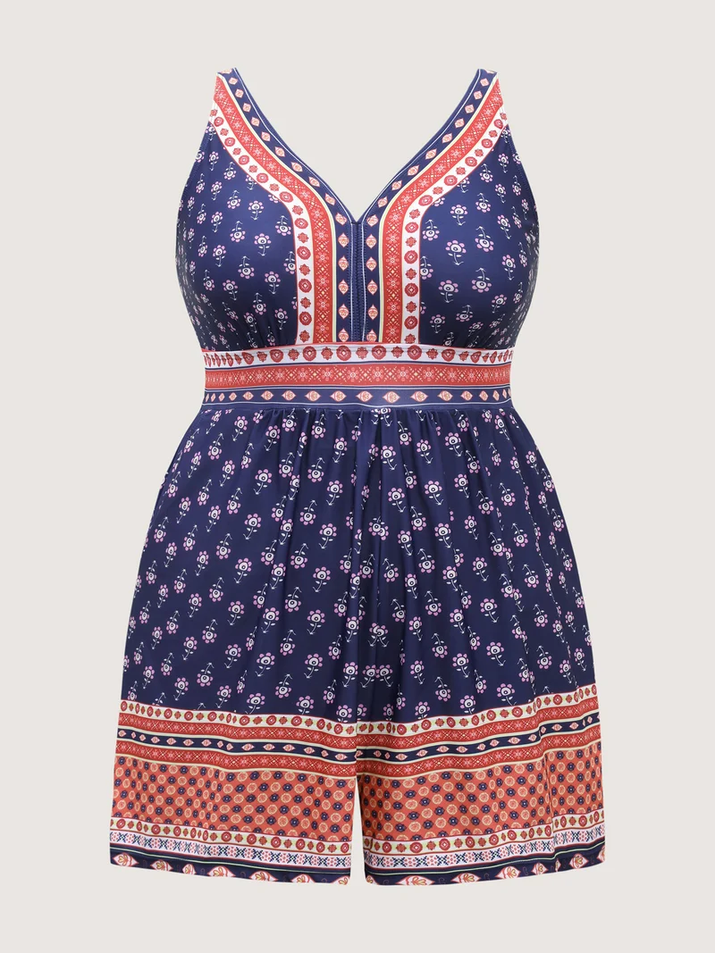 Floral Print Contrast Swim Romper