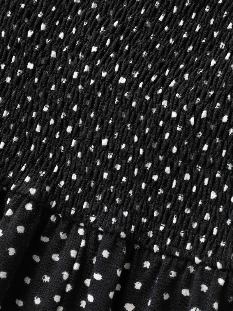 Stretchy Polka Dots Shirred Tank Top