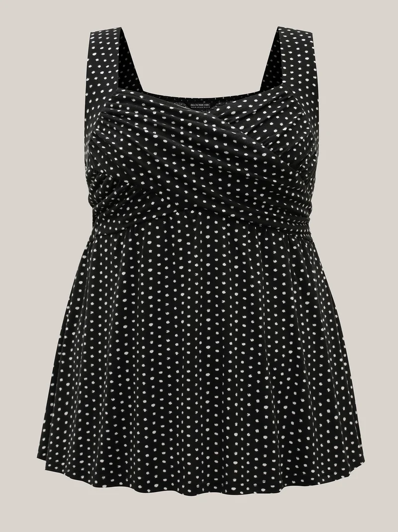 Stretchy Polka Dots Shirred Tank Top