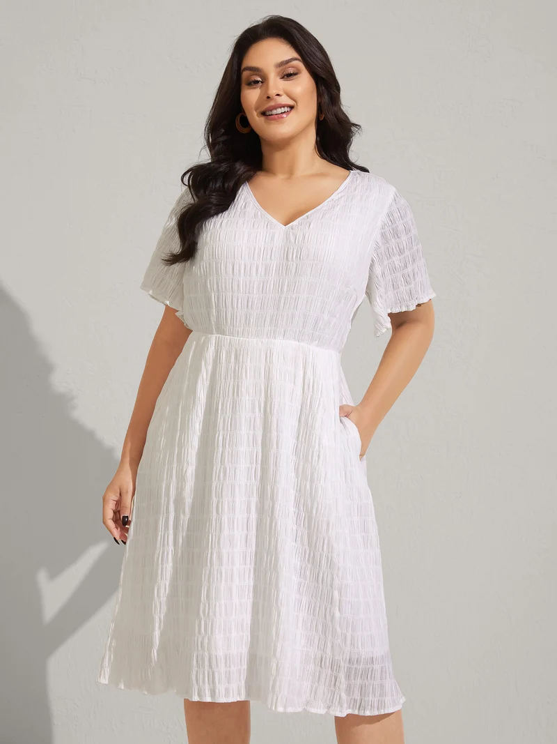 Rayon Lace Cinched-Waist Midi Dress