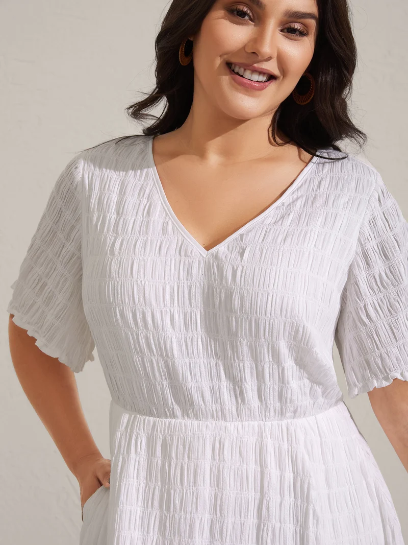 Rayon Lace Cinched-Waist Midi Dress