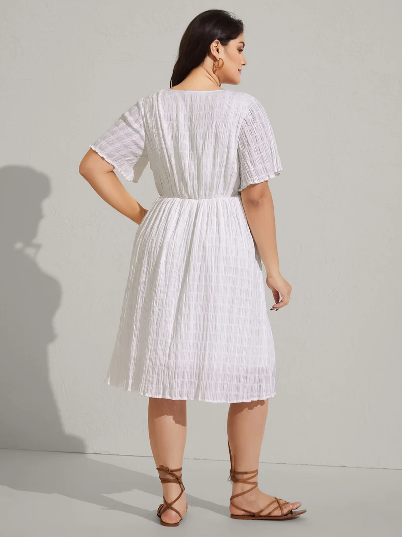 Rayon Lace Cinched-Waist Midi Dress