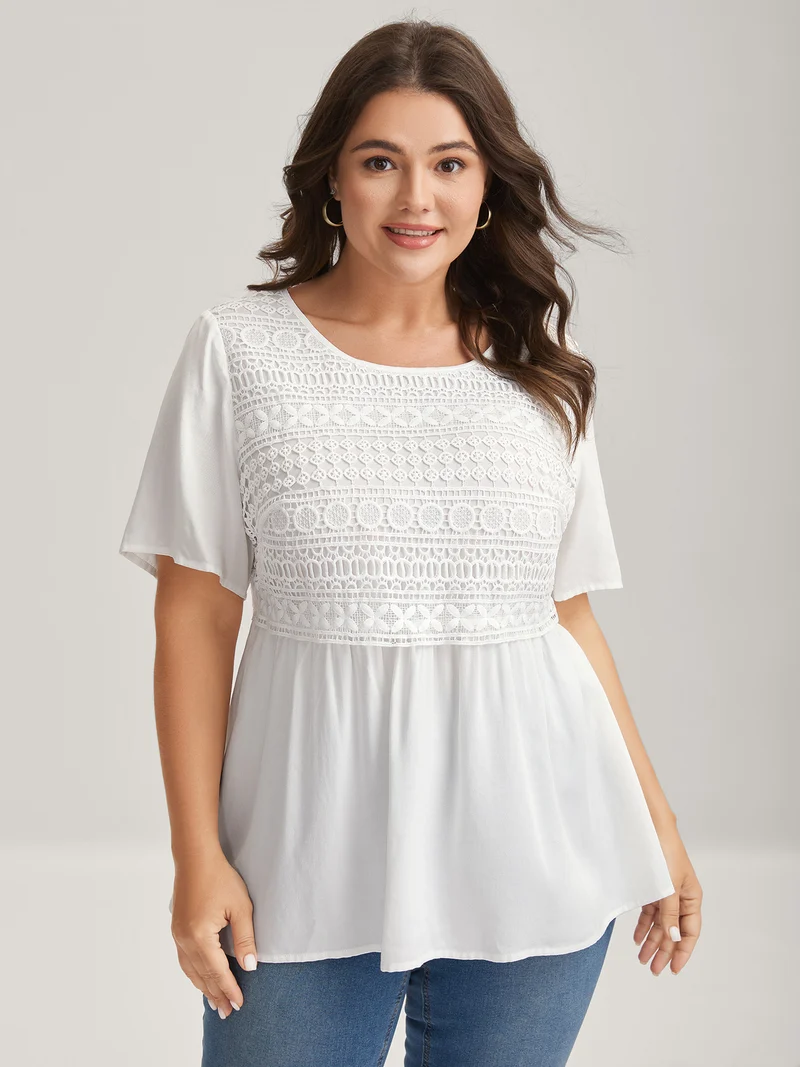 Embroidered Textured Lace Babydoll Top
