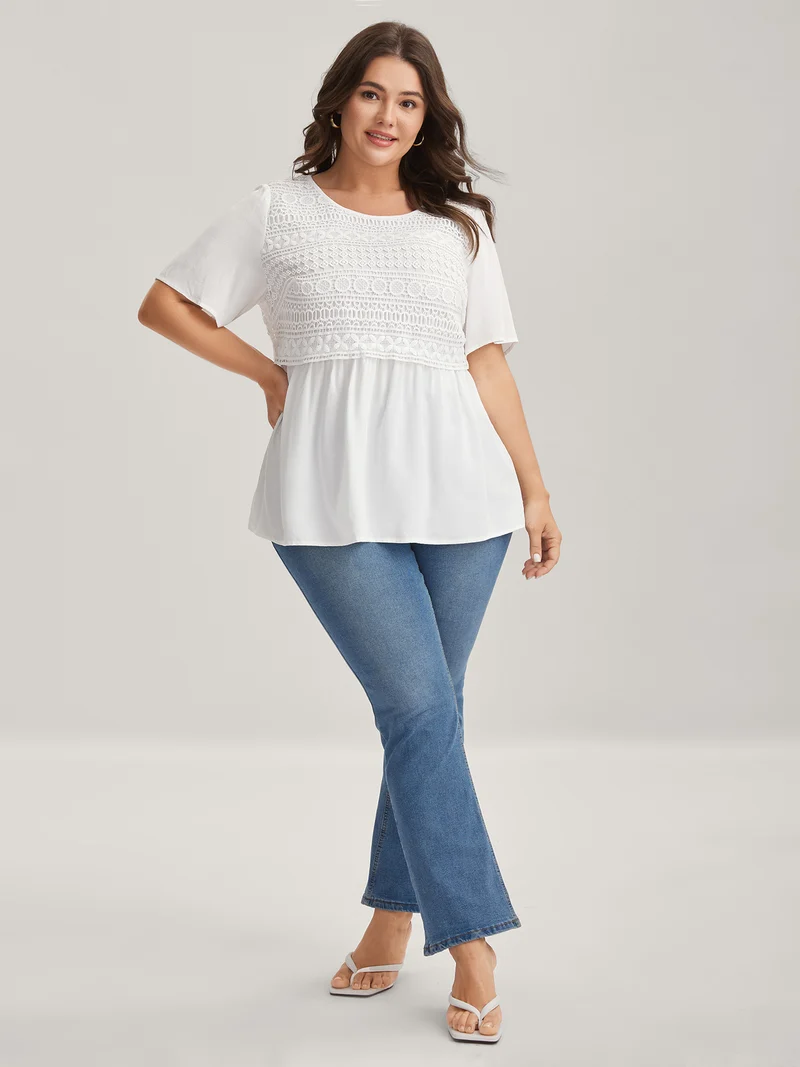 Embroidered Textured Lace Babydoll Top