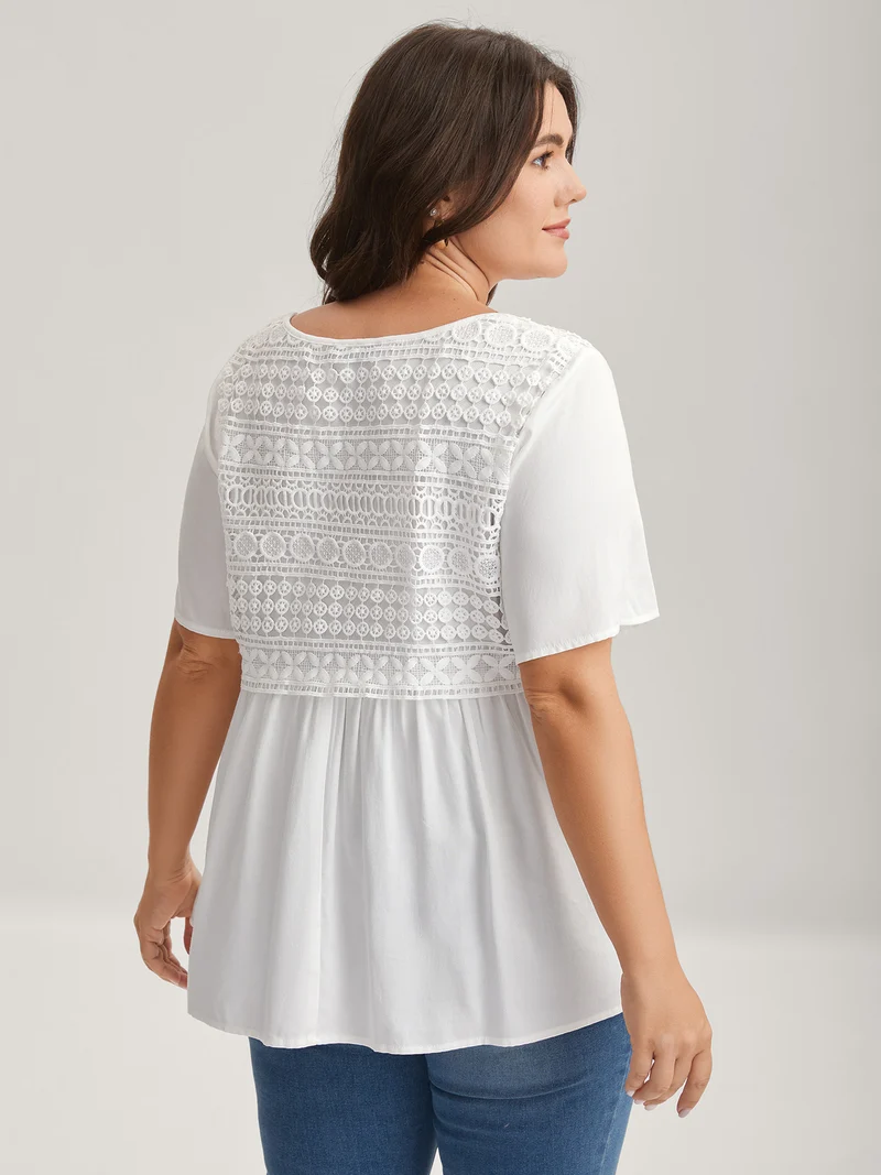Embroidered Textured Lace Babydoll Top