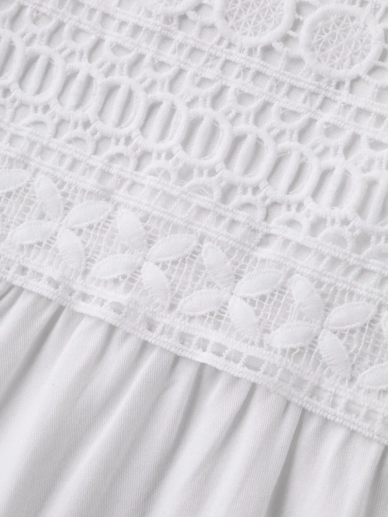 Embroidered Textured Lace Babydoll Top
