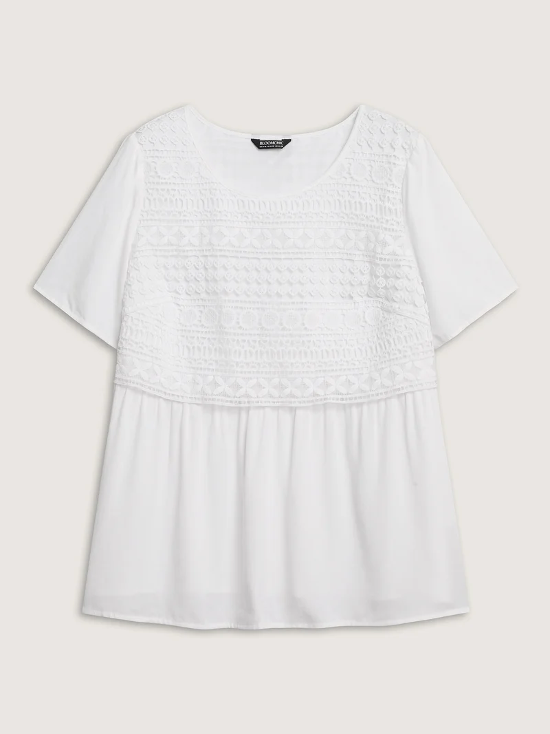 Embroidered Textured Lace Babydoll Top