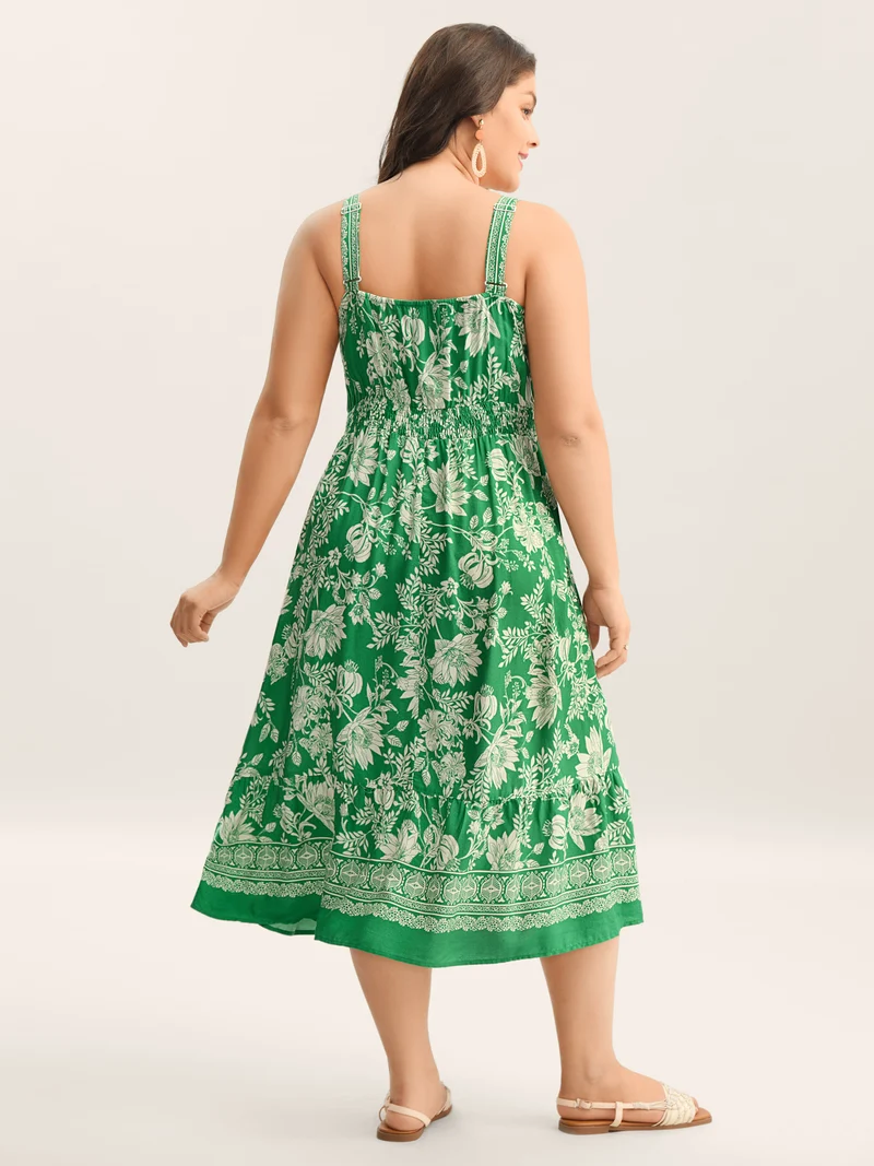 Breezy Floral Print Adjustable Straps Midi Dress