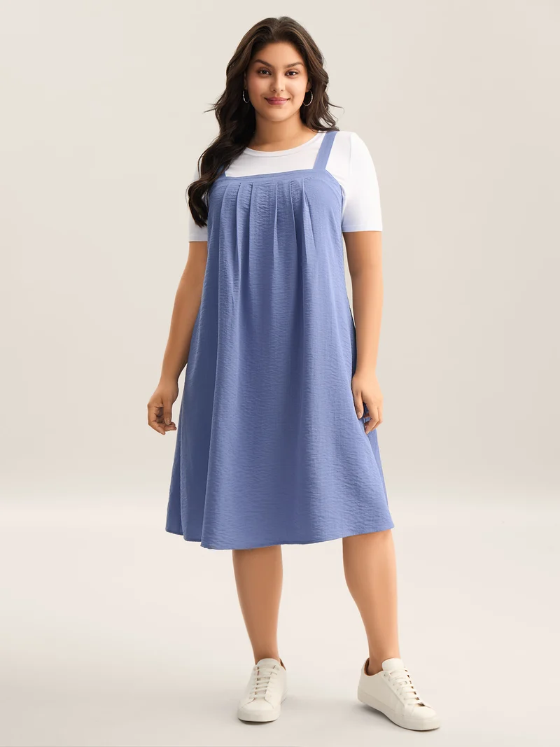 Adjustable Straps Pockets Plain Midi Dress