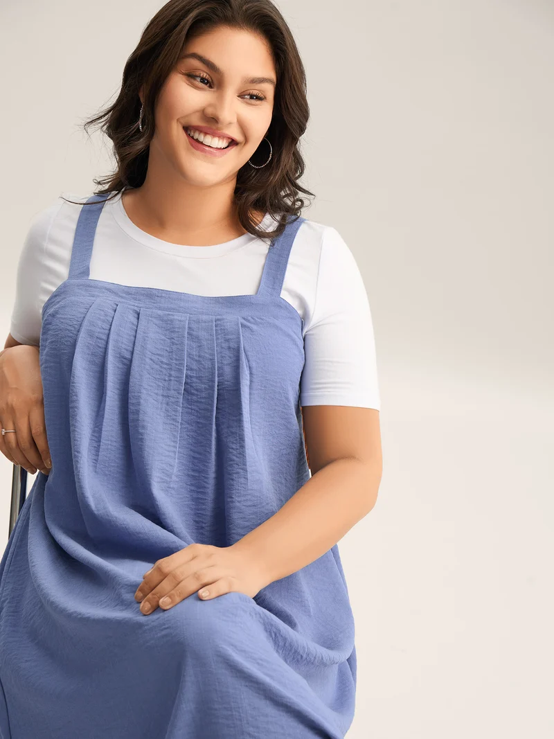 Adjustable Straps Pockets Plain Midi Dress