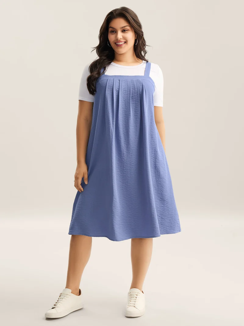 Adjustable Straps Pockets Plain Midi Dress