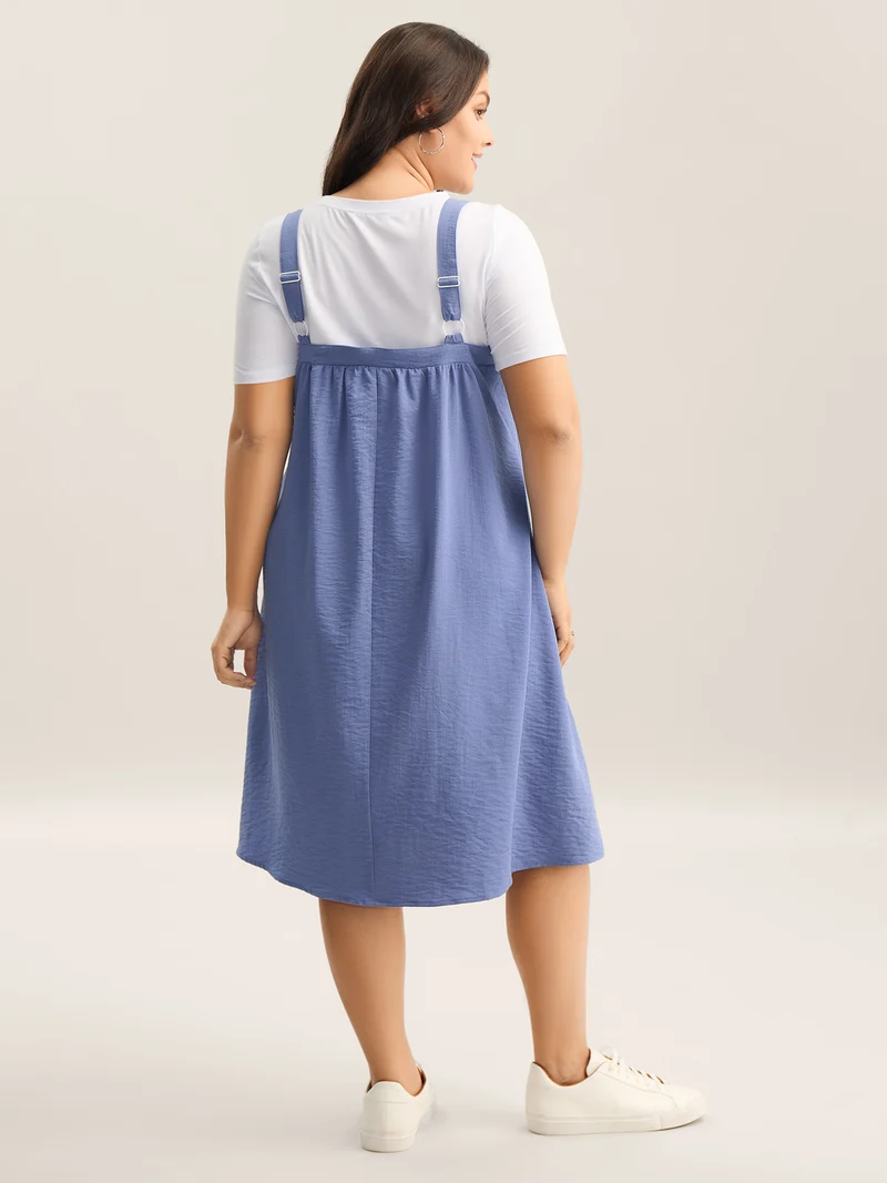 Adjustable Straps Pockets Plain Midi Dress