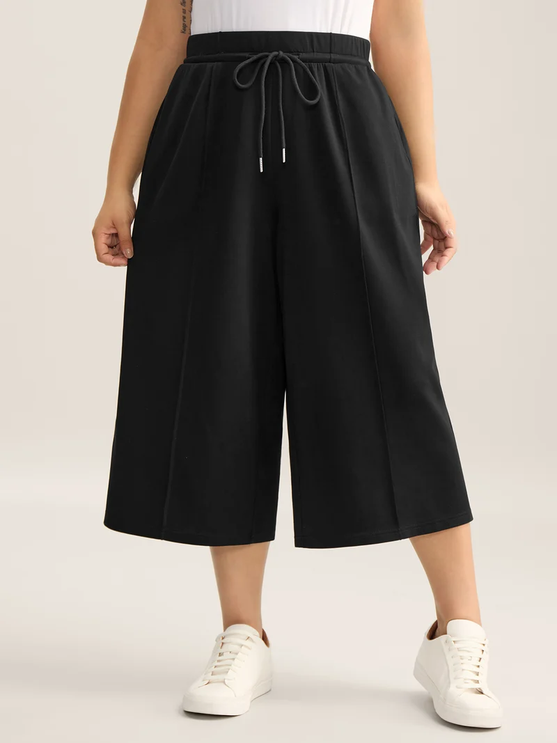 Stretchy Drawstring Wide-Leg Pants