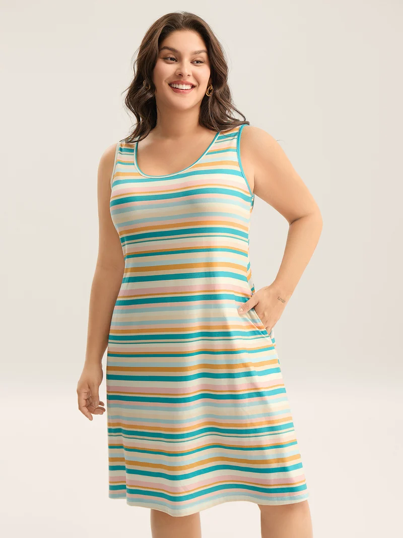 Stretchy Colorful Stripes Cami Sleep Dress