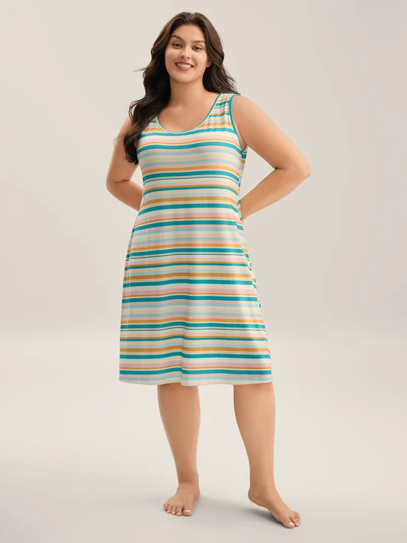 Stretchy Colorful Stripes Cami Sleep Dress
