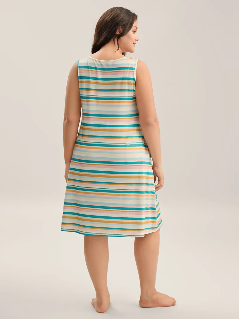 Stretchy Colorful Stripes Cami Sleep Dress