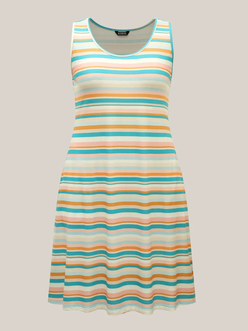 Stretchy Colorful Stripes Cami Sleep Dress