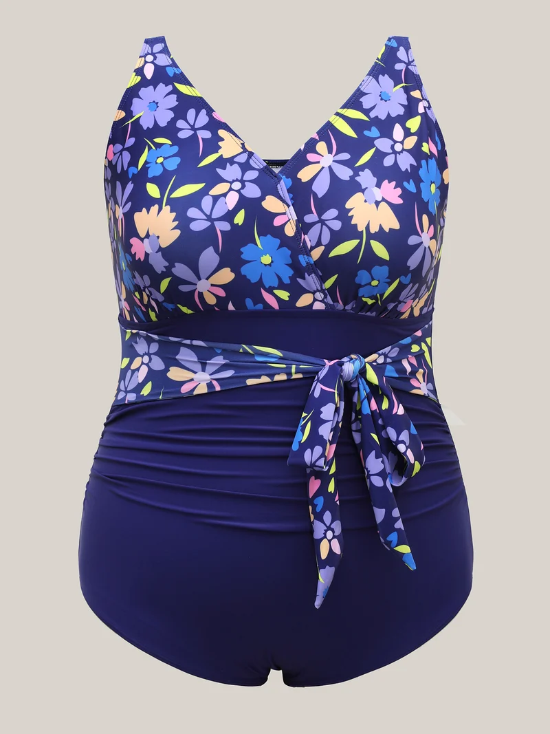 Floral Ruffled Belted One-Piece Swimsuit