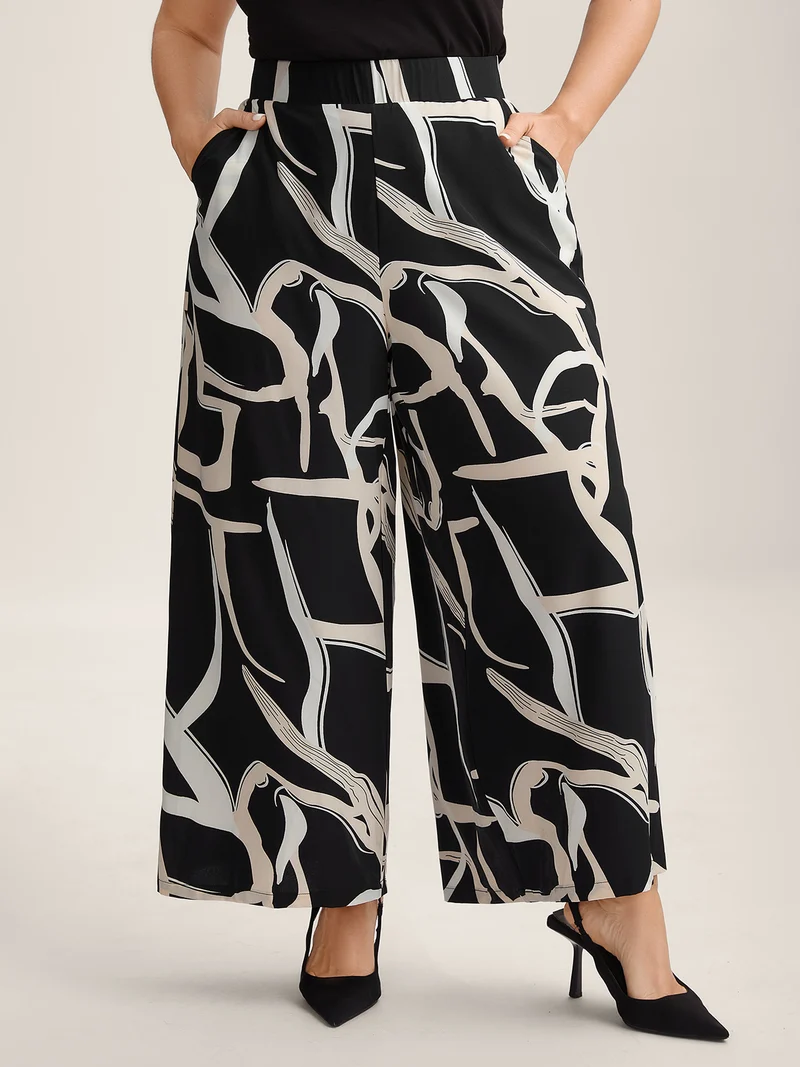 Abstract Pattern Wide-Leg Pockets Pants