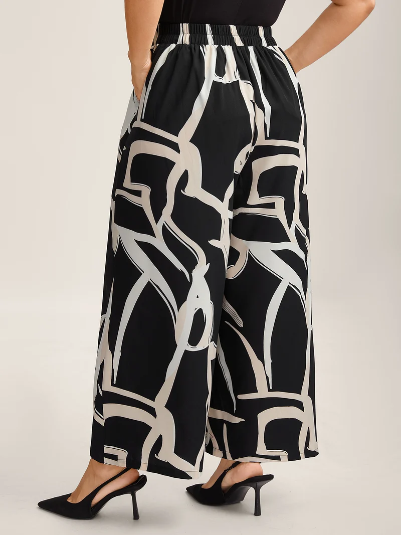 Abstract Pattern Wide-Leg Pockets Pants