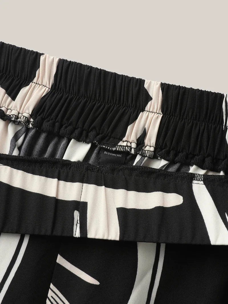 Abstract Pattern Wide-Leg Pockets Pants