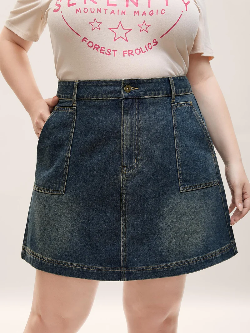 A-Line Seamed Denim Skirt
