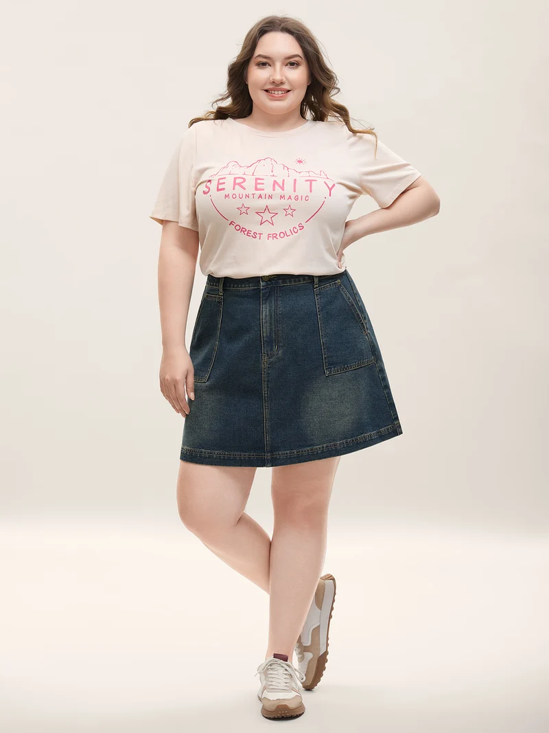 A-Line Seamed Denim Skirt