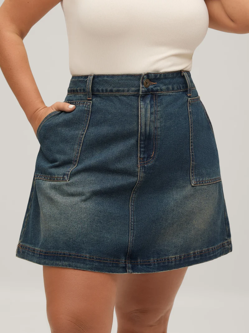A-Line Seamed Denim Skirt