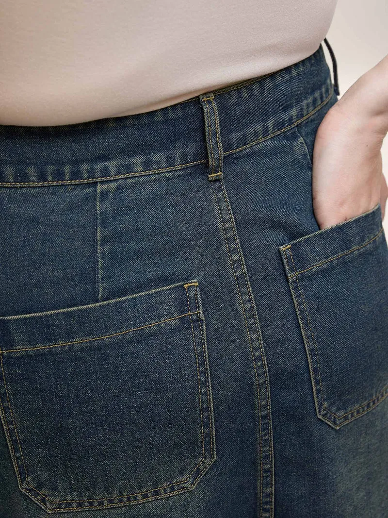 A-Line Seamed Denim Skirt
