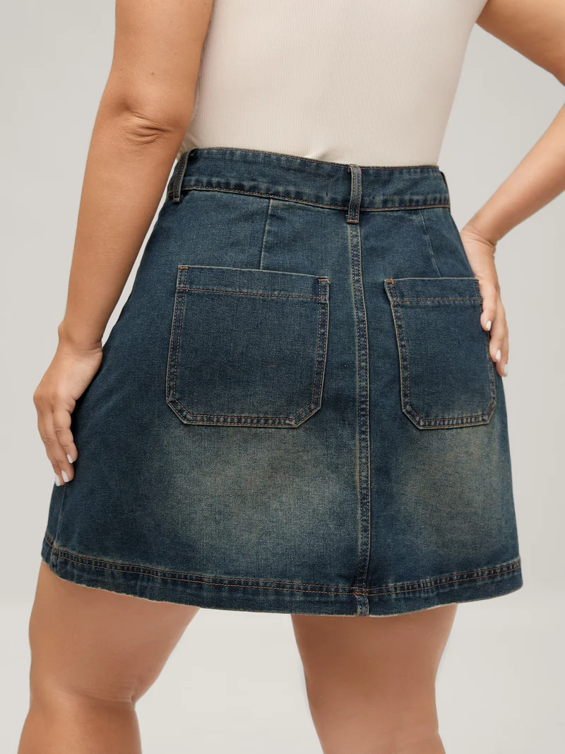A-Line Seamed Denim Skirt