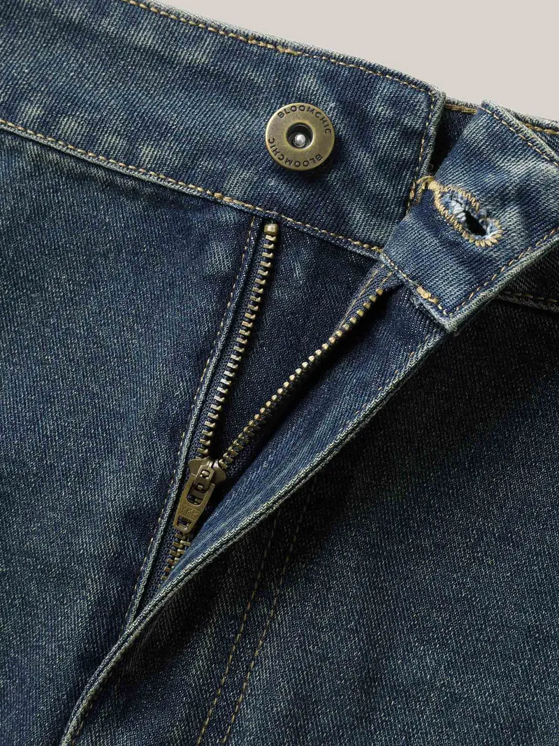 A-Line Seamed Denim Skirt
