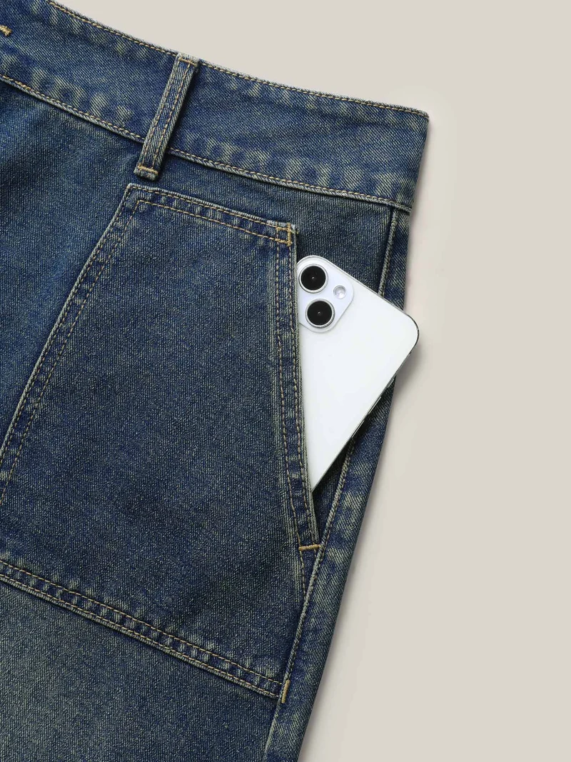 A-Line Seamed Denim Skirt