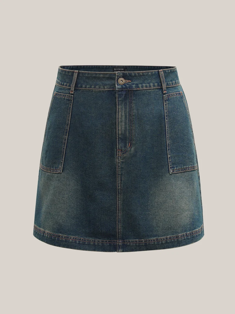 A-Line Seamed Denim Skirt