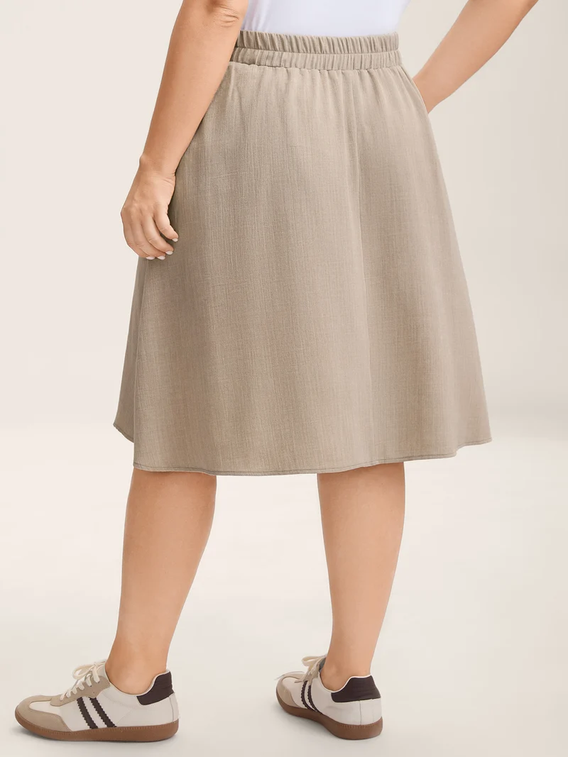 Button Detail Textured A-Line Midi Skirt