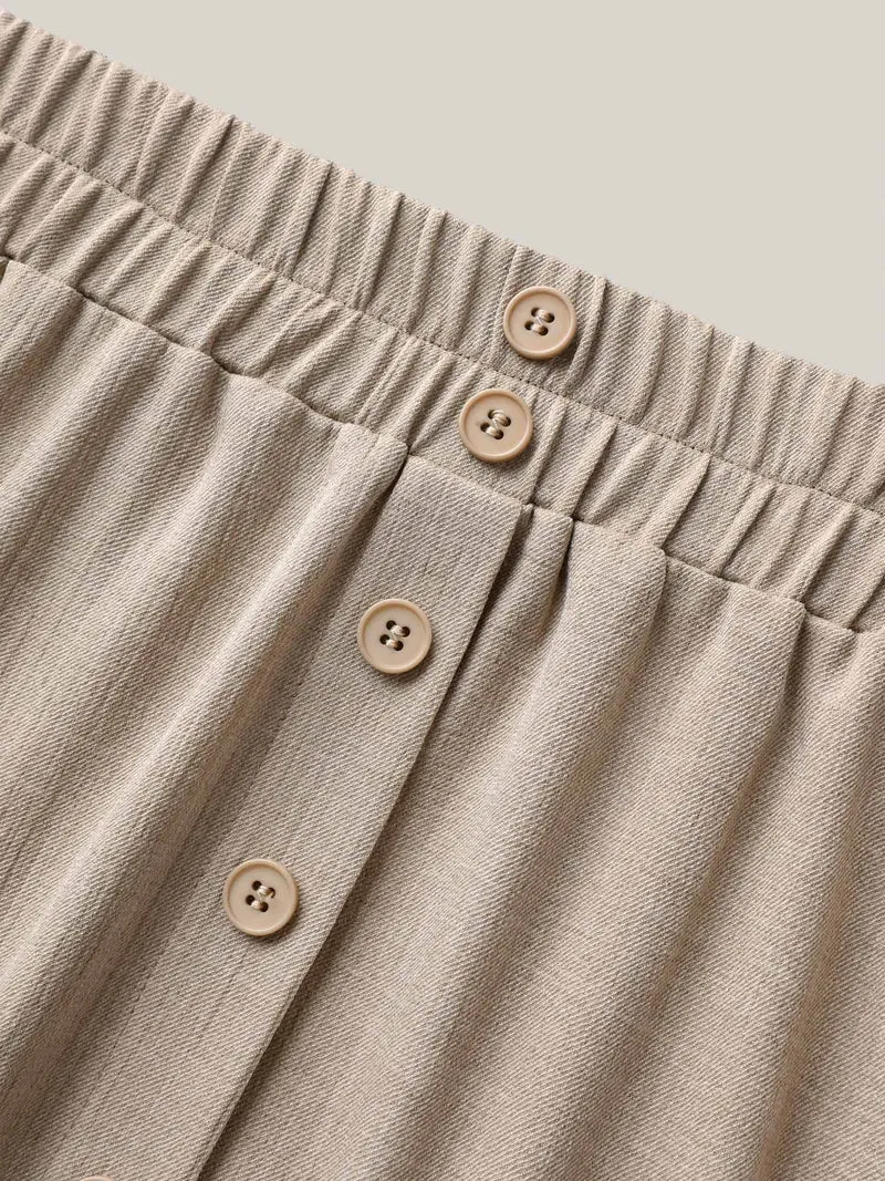 Button Detail Textured A-Line Midi Skirt