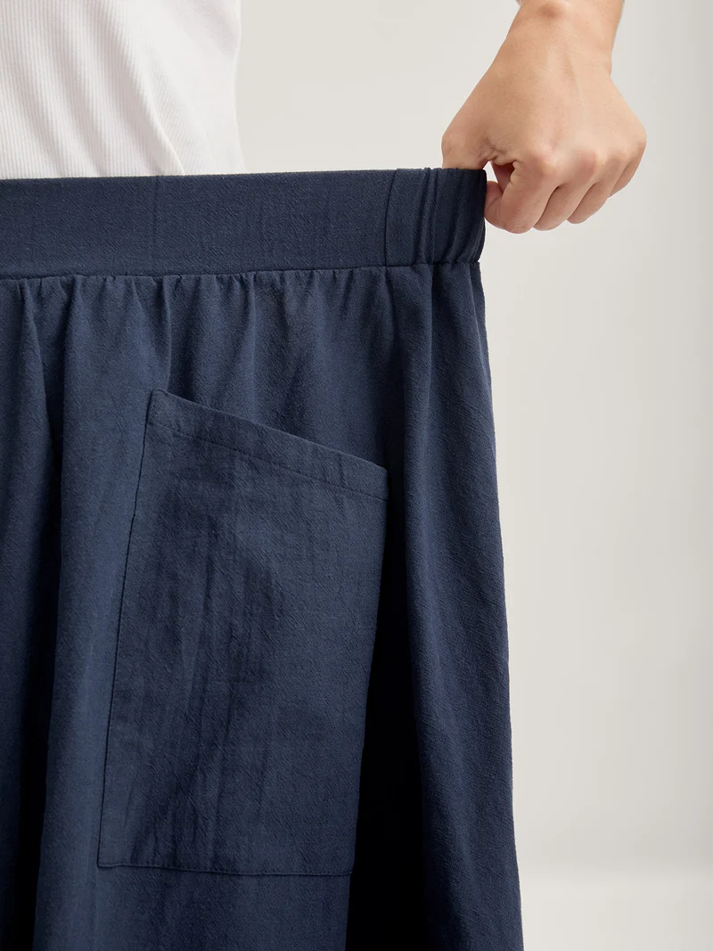 Solid Button Detail Midi Skirt