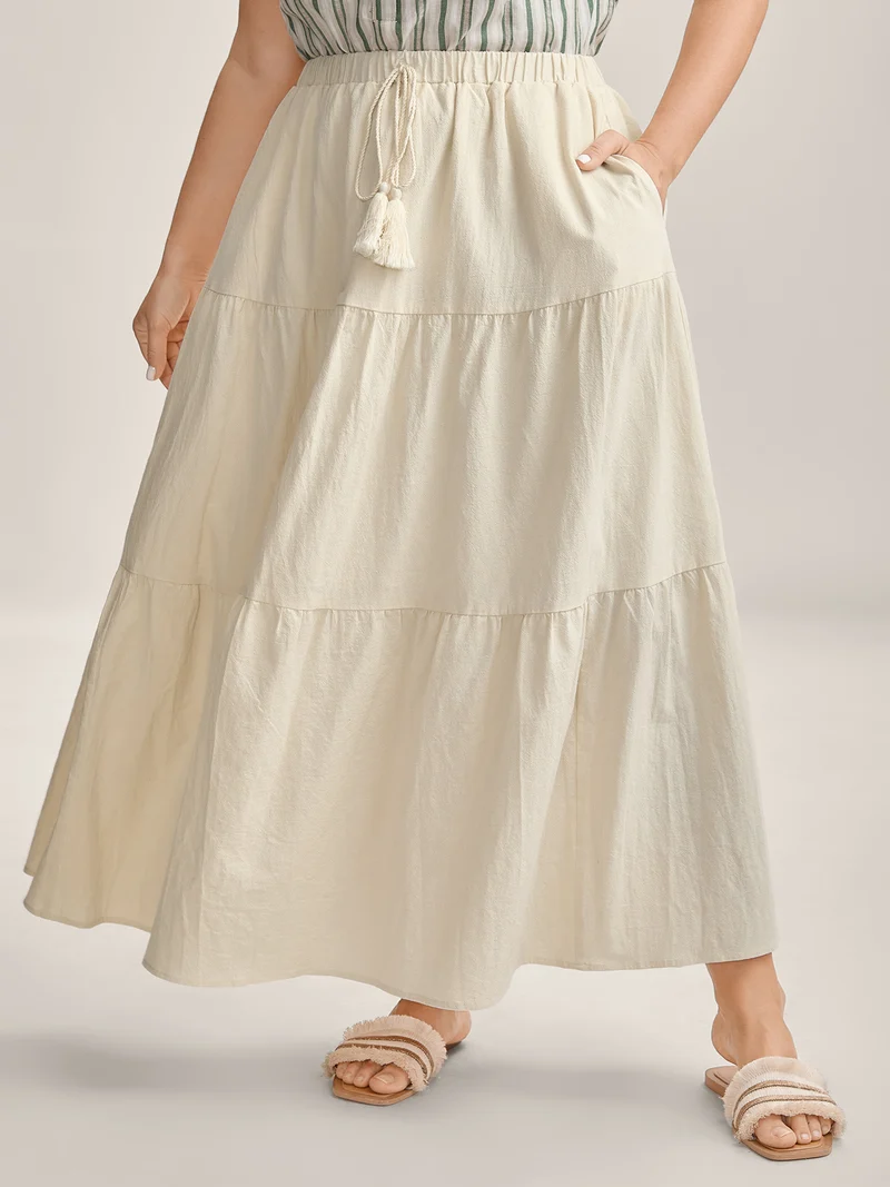 Stretchy Waist Drawstring Tiered Maxi Skirt