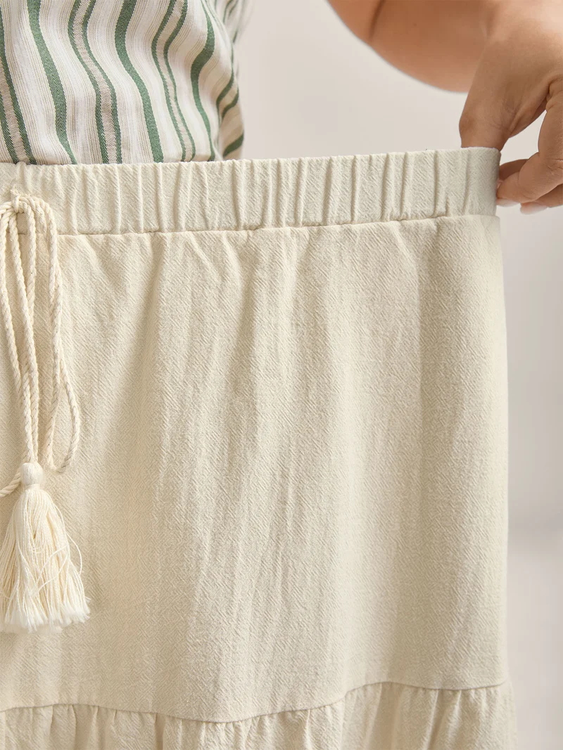 Stretchy Waist Drawstring Tiered Maxi Skirt