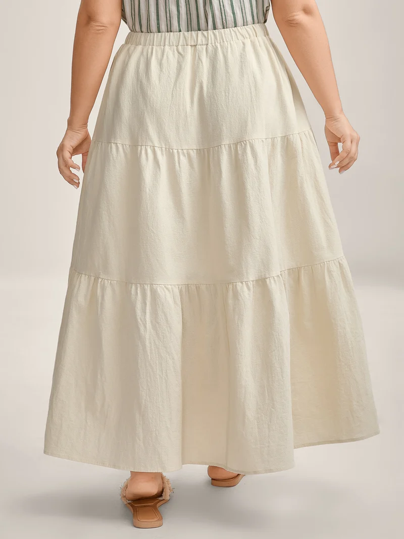 Stretchy Waist Drawstring Tiered Maxi Skirt