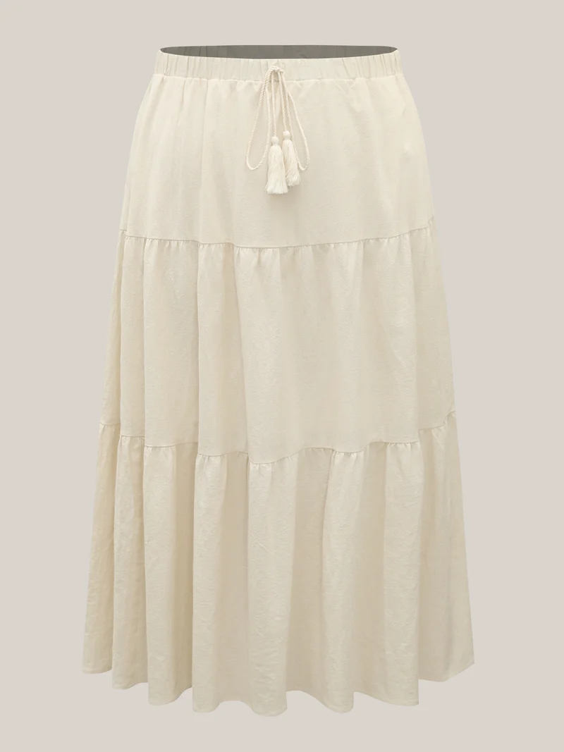 Stretchy Waist Drawstring Tiered Maxi Skirt