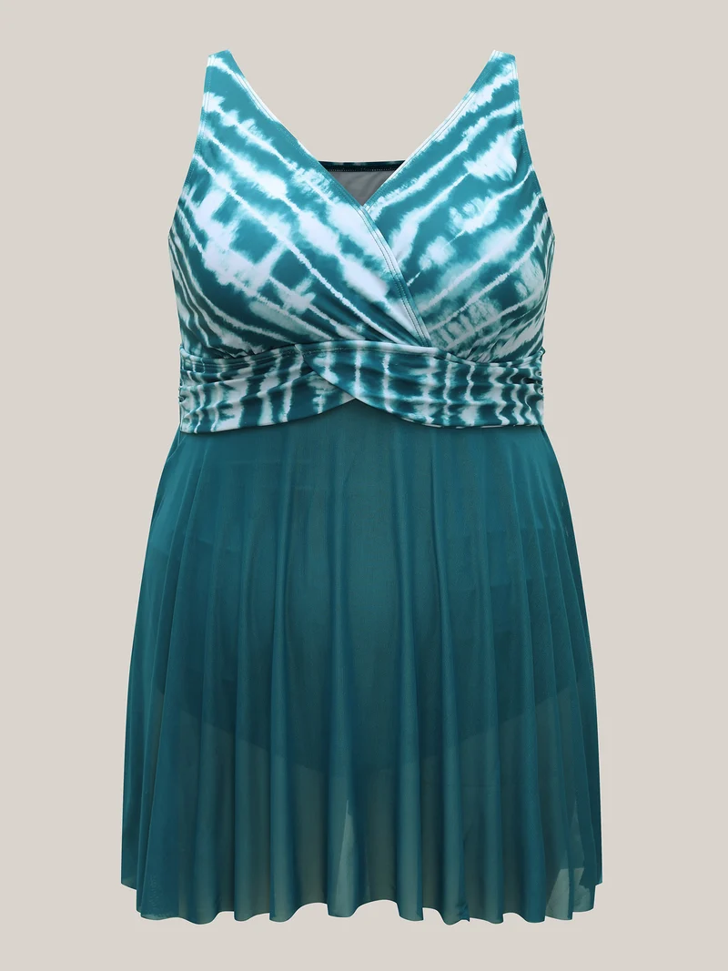 Tie-Dye Mesh Overlap Swim Dress