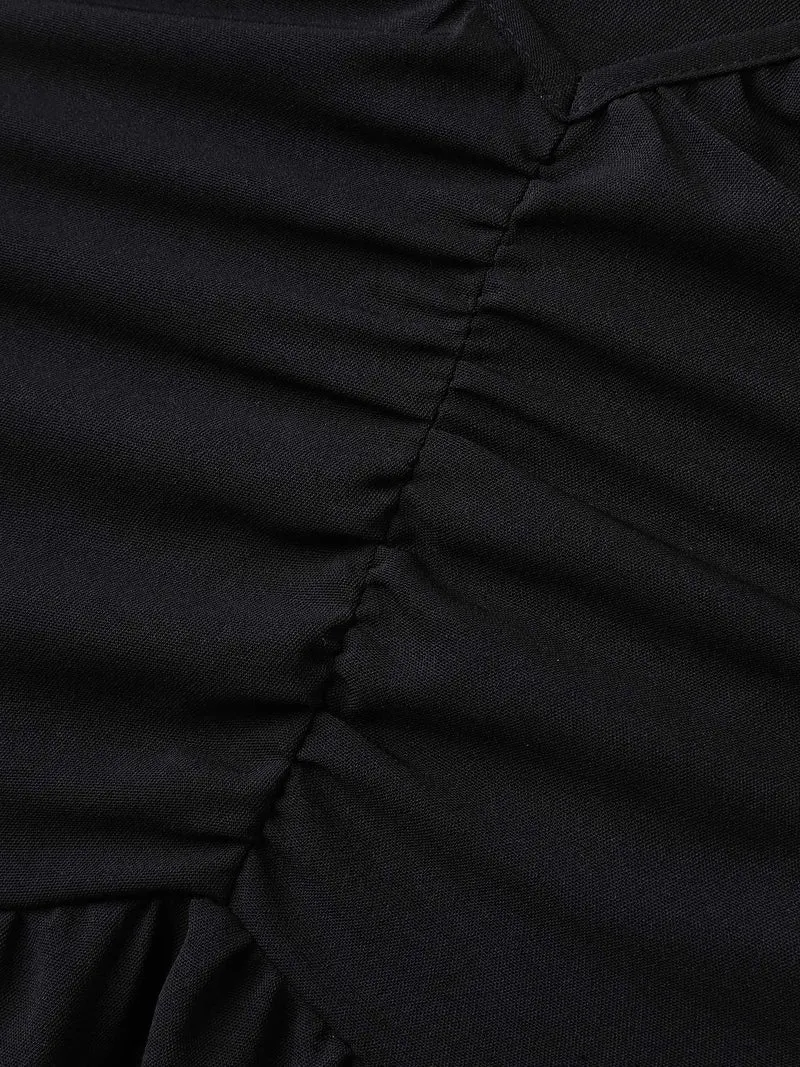 Ruched Pleated Plain Flutter Sleeve Maxi Dress