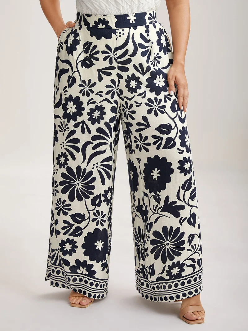 Floral Print Wide-Leg Pants