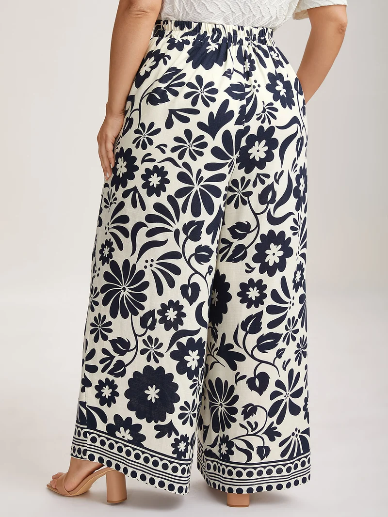 Floral Print Wide-Leg Pants
