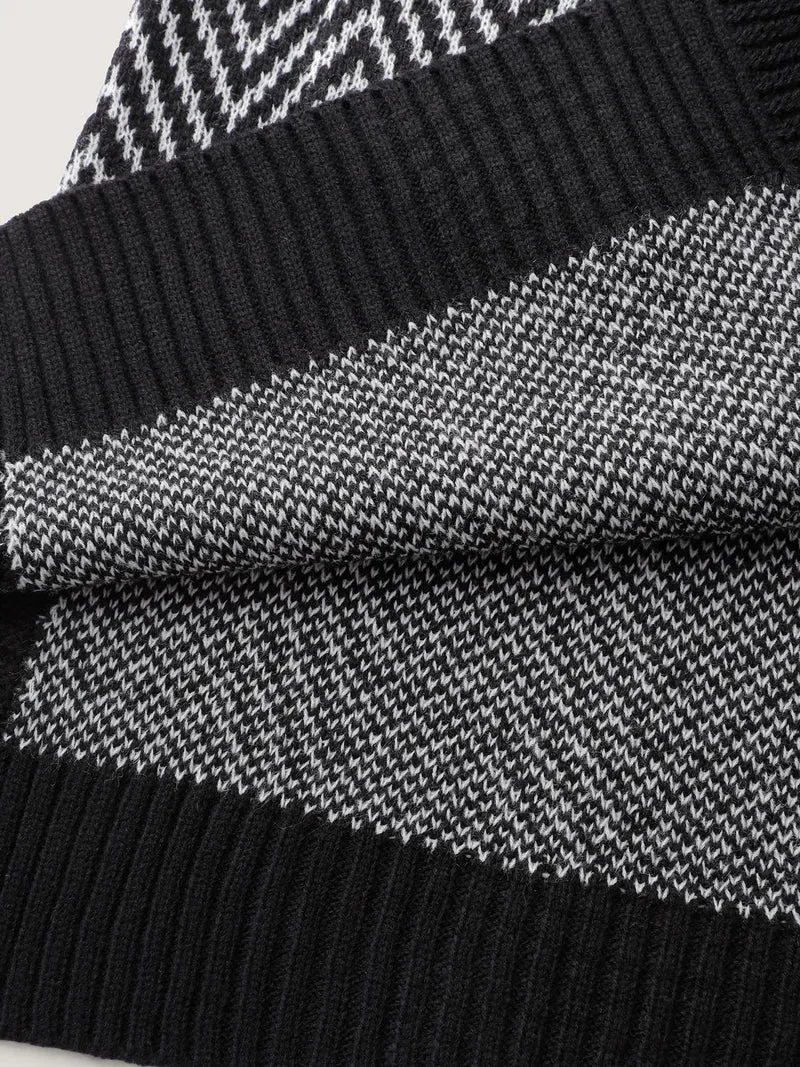 Geometric Pattern Pockets Open-Front Knit Cardigan