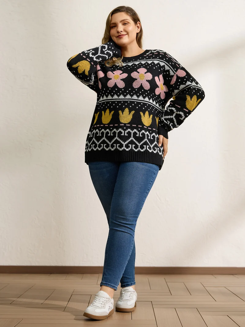 Jacquard Floral Garden Pattern Pullover