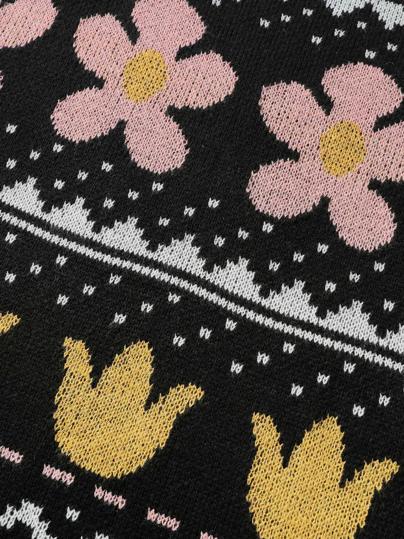 Jacquard Floral Garden Pattern Pullover